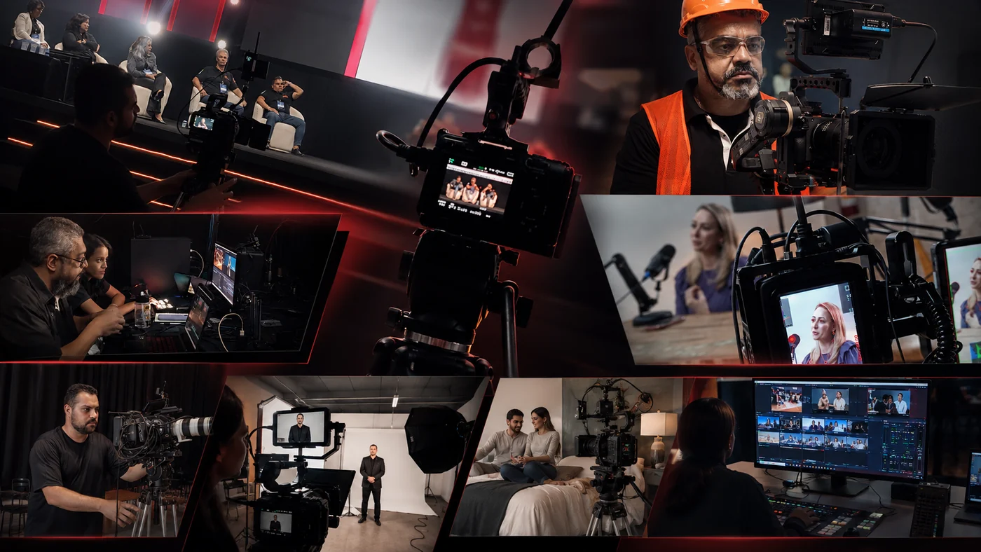 Montagem premium corporativa com bastidores de direção, captação, controle e edição da Incite Filmes